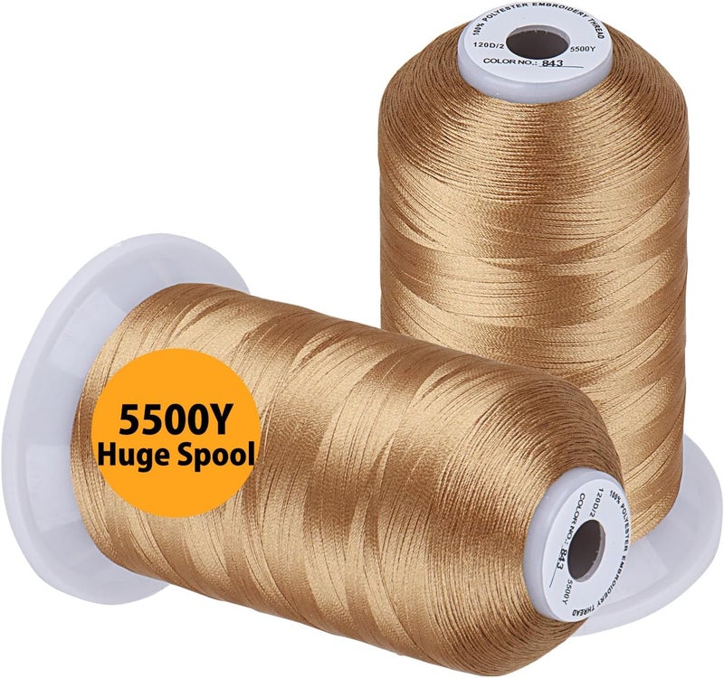 simthread Embroidery Thread 5500 Yards Beige 843, 2 Huge Spools 40wt Polyester for Brother, Babylock, Janome, Singer, Pfaff, Husqvarna, Bernina Machine - Image 1